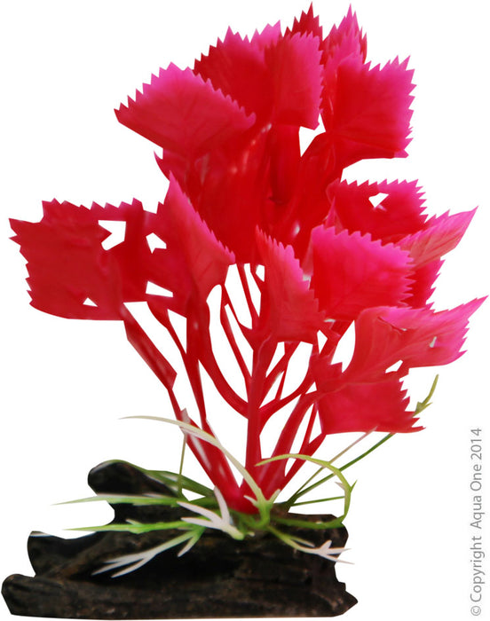 Aqua One Plastic Plant Red Variegated Hygrophila W Log Base Sm (28181)