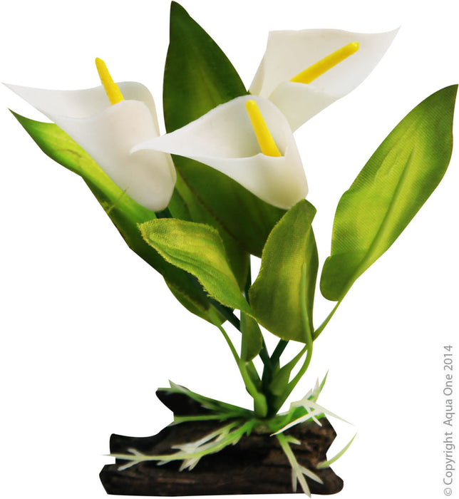 Aqua One Plastic Plant Calla Lily W Log Base Sm (28184)