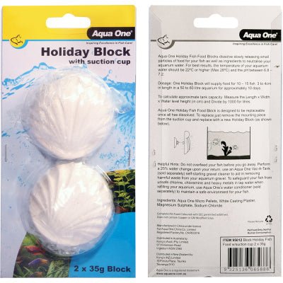 Aqua One Block Holiday Fish Food With Suction Cup 2 x 35g (95012) - IWAquariums