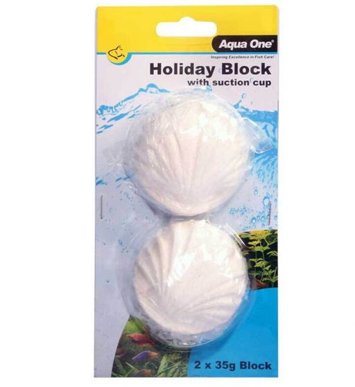 Aqua One Block Holiday Fish Food With Suction Cup 2 x 35g (95012) - IWAquariums