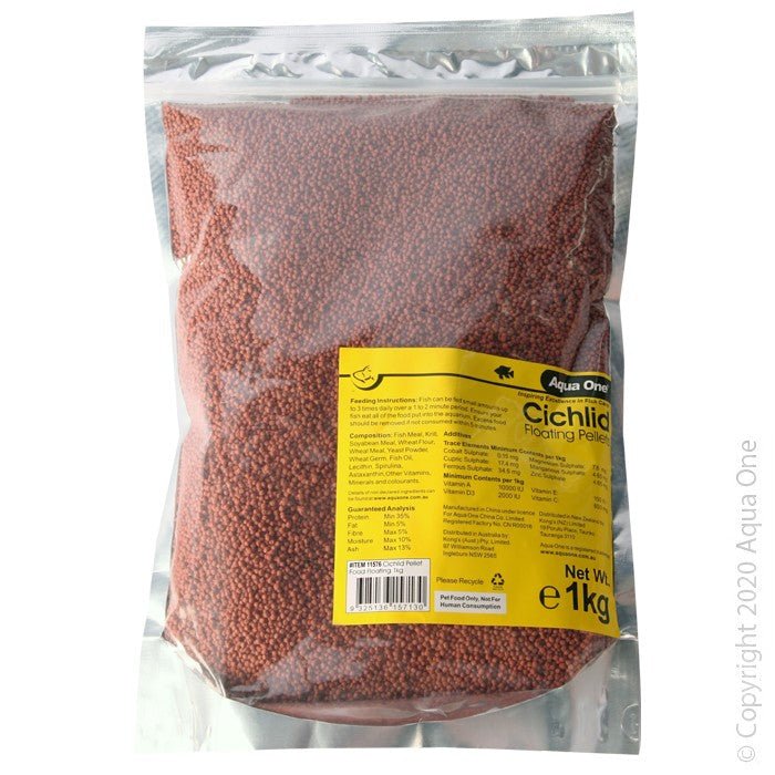 Aqua One Cichlid Pellet Food Floating 1kg (11576) - IWAquariums