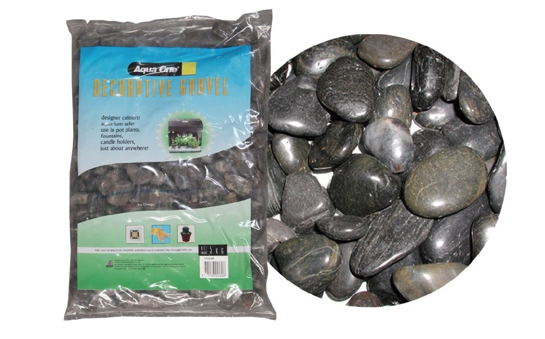 Aqua One Decorative Gravel 5kg Natural Polished Stone Black (10305B) - IWAquariums