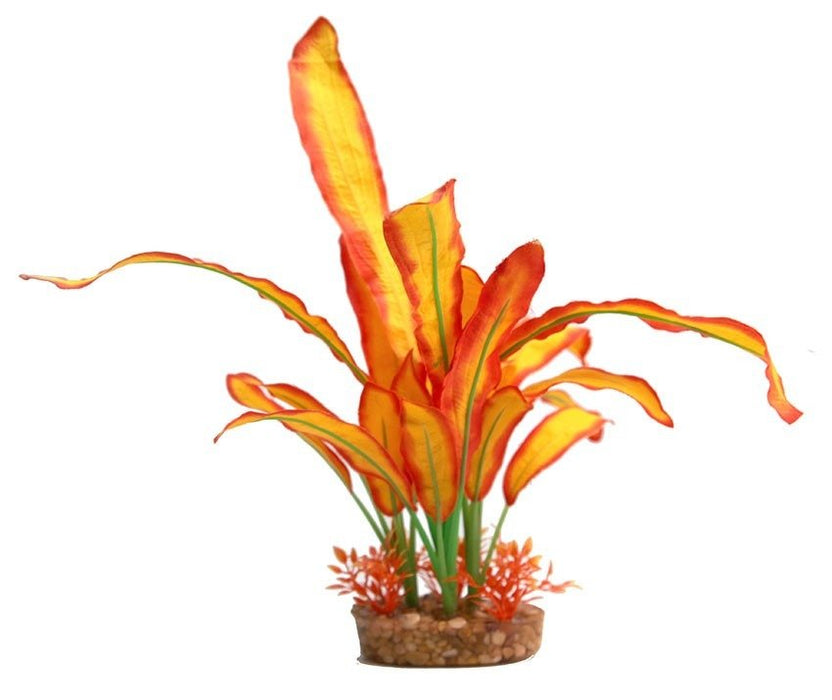 Aqua One Silk Plant Orange Sword With Gravel Base Large (29075) - IWAquariums