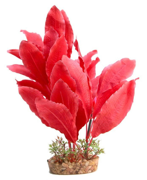 Aqua One Silk Plant Red Sword With Gravel Base Large (29077) - IWAquariums