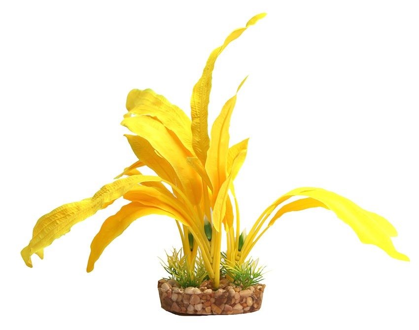 Aqua One Silk Plant Yellow Sword With Gravel Base Large (29074) - IWAquariums