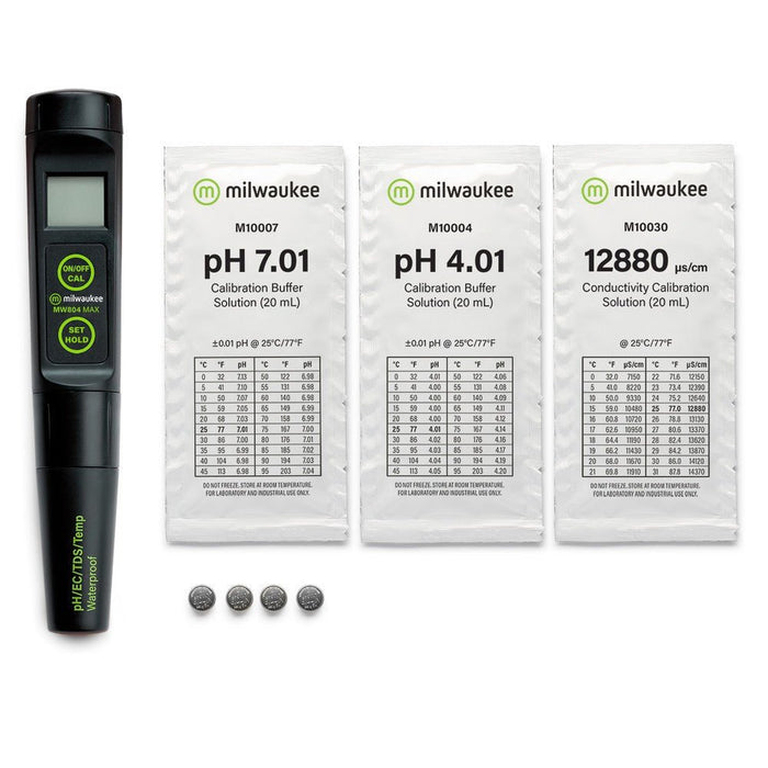 Milwaukee Instruments MW804 MAX Waterproof 4-in-1 pH / EC / TDS/Temp Tester with Replaceable Probe - IWAquariums